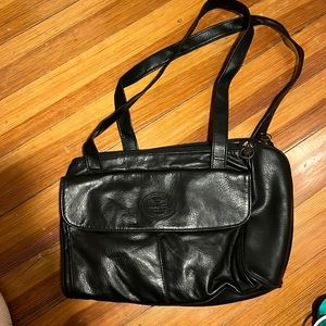 Vintage real leather over the shoulder black bag